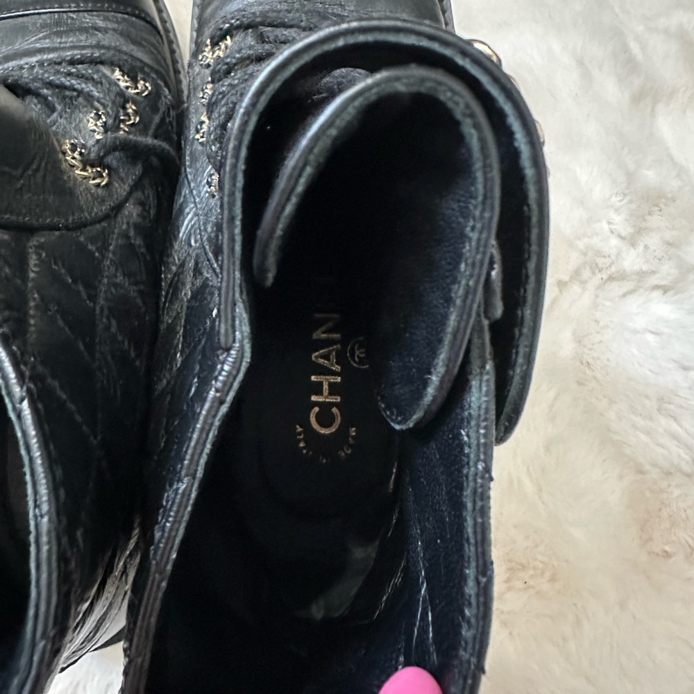 CHANEL Black Quilted Combat Boots - Picture 3 of 8
